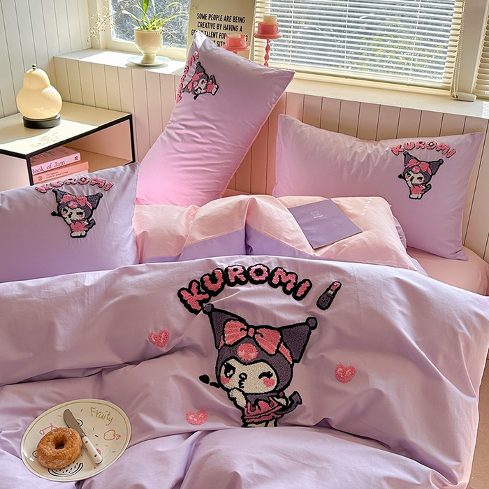 91家纺网 家纺一手货源 找家纺 金爱家 2025新款全棉毛巾绣四件套 毛巾绣-萌萌库洛米