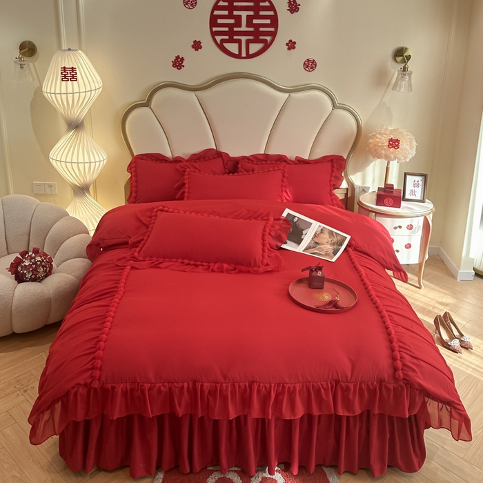 91家纺网 家纺一手货源 找家纺 富盛家纺2025新款婚庆亲肤棉磨毛刺绣四件套 喜庆—仙仙子