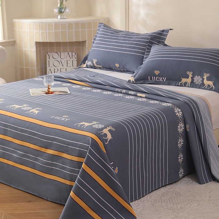 91家纺网 家纺一手货源 找家纺 幸嘉轩2025新款亲肤舒适床单三件套 鹿缘