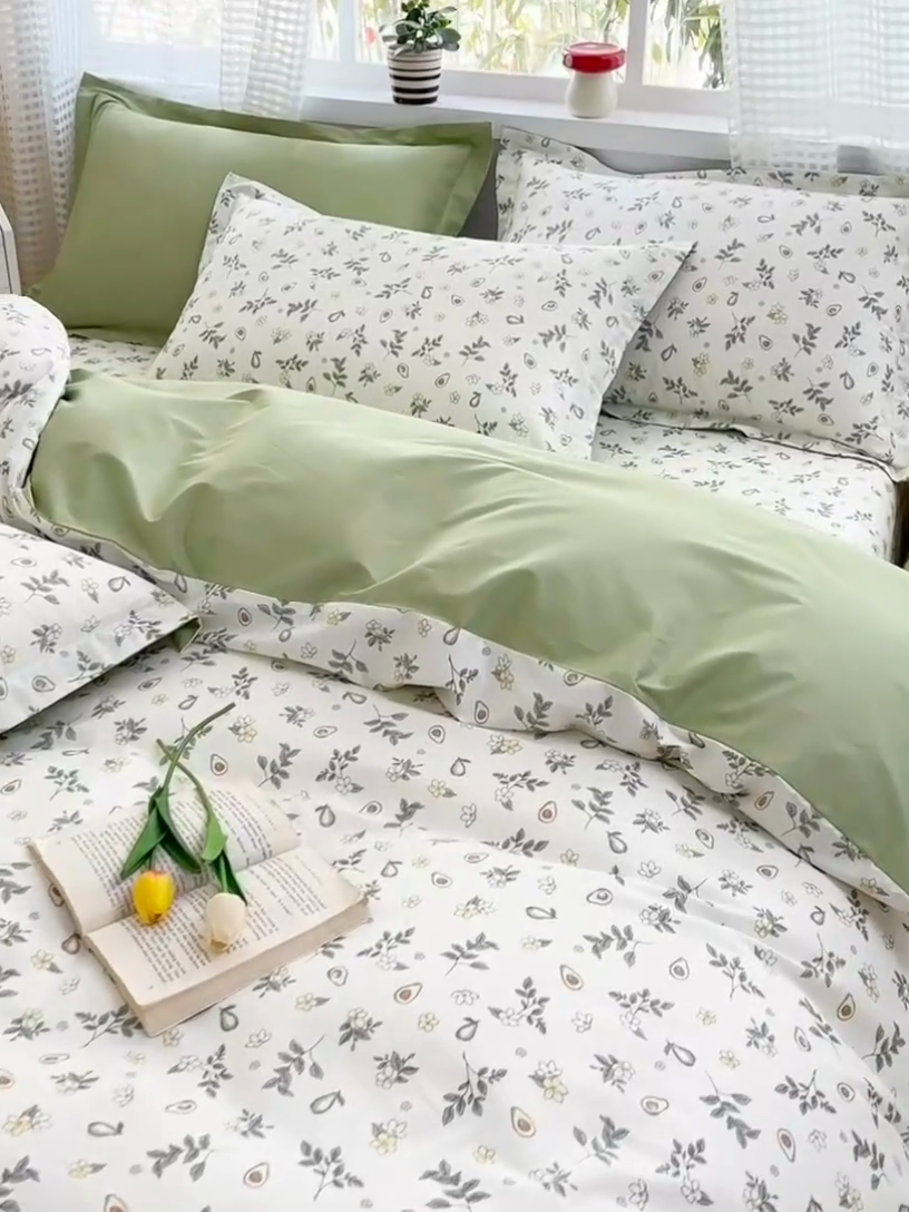 91家纺网 家纺一手货源 找家纺 元元被芯 2025新款40支13372全棉印花全棉四件套 绿意