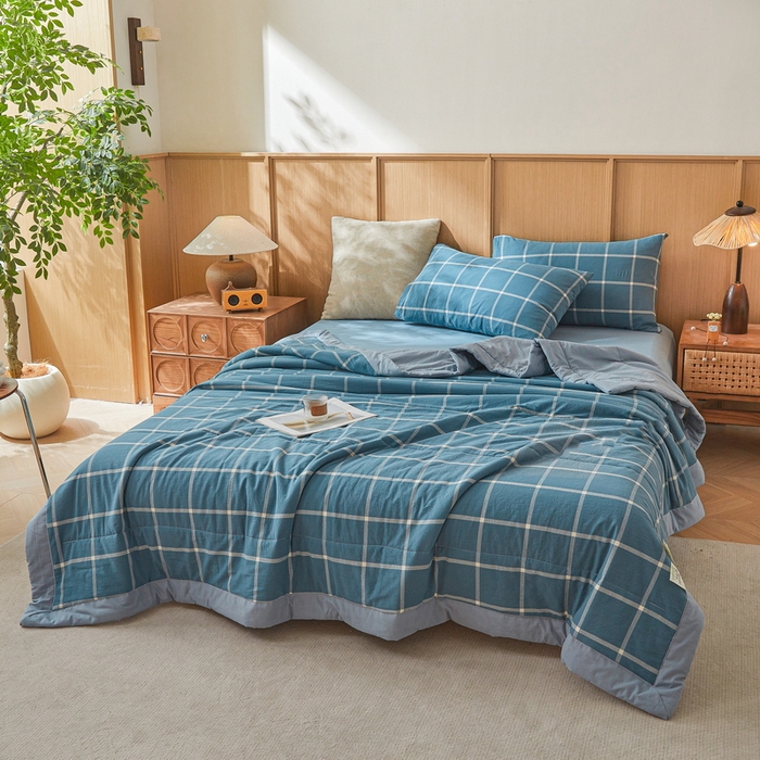 91家纺网 家纺一手货源 找家纺 猎鹿人家纺2025新款A类无印风水洗棉新疆棉花夏被 马卡龙