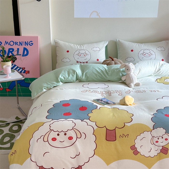 91家纺网 家纺一手货源 找家纺 馨语家居 2025新款全棉双层纱四件套 羊了个羊