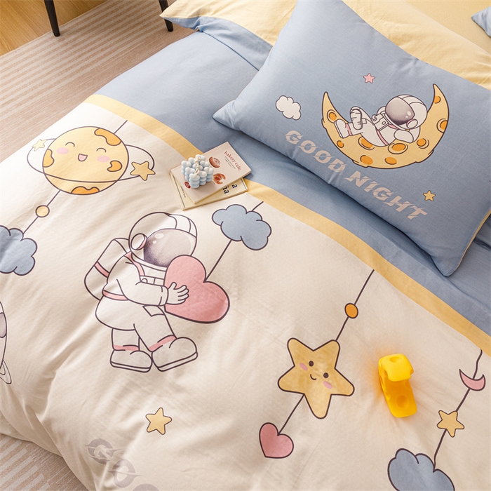 91家纺网 家纺一手货源 找家纺 馨语家居 2025新款全棉双层纱四件套 星球之旅