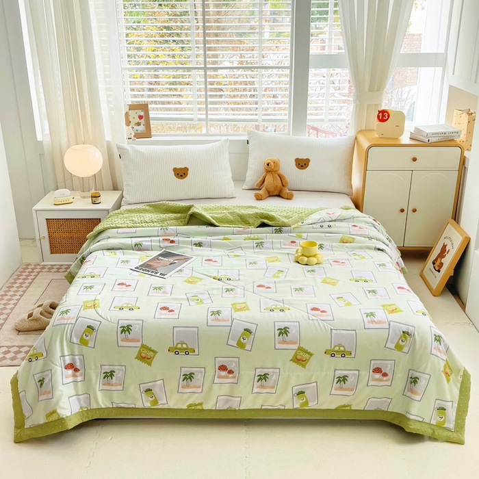 91家纺网 家纺一手货源 找家纺 鑫棉坊 2025新款A类水洗棉豆豆双层纱棉花夏凉被 绿野仙踪