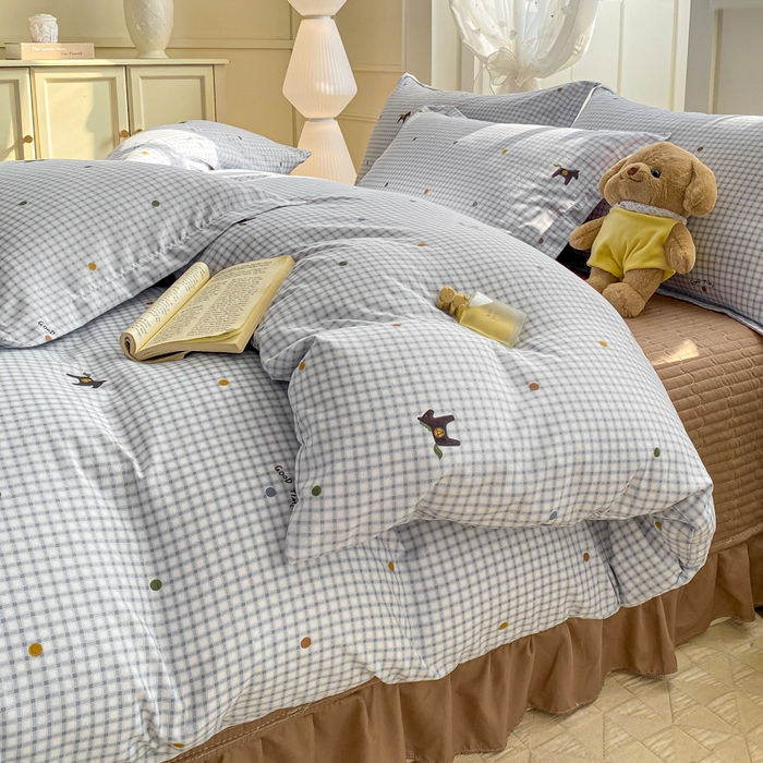 91家纺网 家纺一手货源 找家纺 梦莱斯 2025直播爆款公主风A类针织棉床盖四件套AA版被套 波点小马