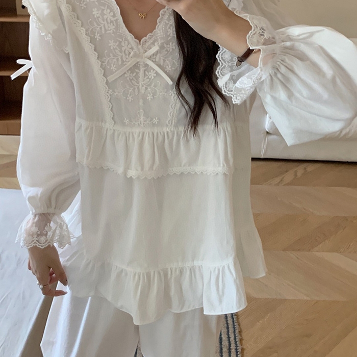 91家纺网 家纺一手货源 找家纺 （总）妍景家居生活馆 2025新款韩系蕾丝花边V领套装