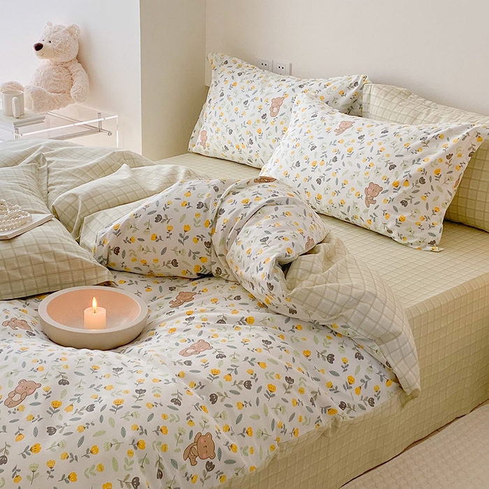 91家纺网 家纺一手货源 找家纺 慕希家纺 2025新款全棉13372印花四件套 朵朵熊