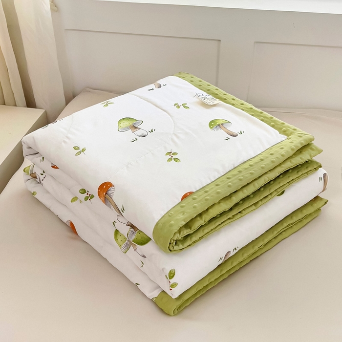 91家纺网 家纺一手货源 找家纺 鑫棉坊 2025新款A类水洗棉豆豆双层纱棉花夏凉被 蘑菇精灵