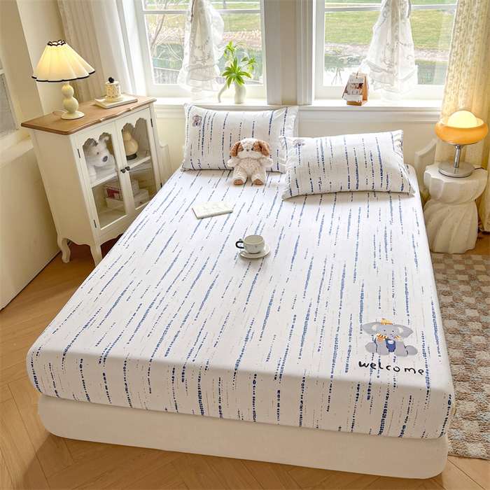 91家纺网 家纺一手货源 找家纺 笙意家纺2025新款全棉老粗布单床笠 小飞象-彩兰