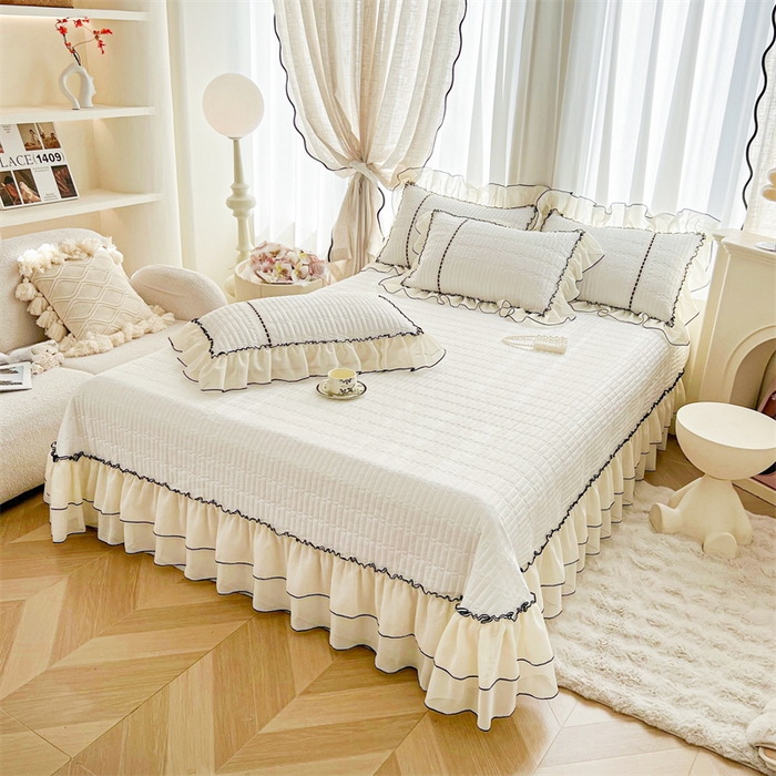 91家纺网 家纺一手货源 找家纺 虹星家纺 2025年新款全棉床盖三件套-花影倾梦 花影倾梦-云朵白