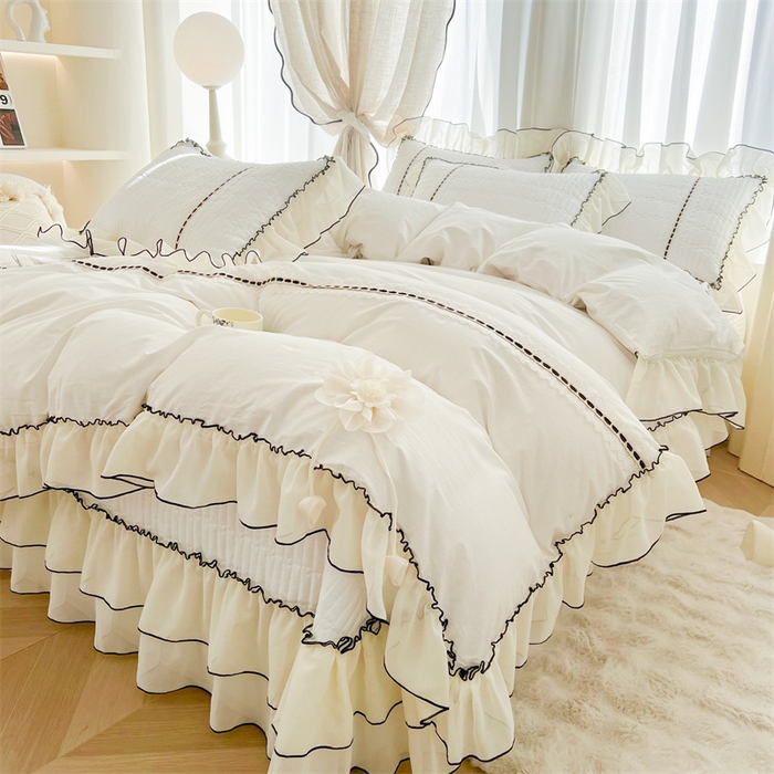 91家纺网 家纺一手货源 找家纺 虹星家纺 2025年新款全棉床盖四件套-花影倾梦 花影倾梦-云朵白