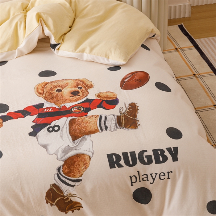 91家纺网 家纺一手货源 找家纺 馨语家居 2025新款全棉双层纱四件套 熊熊乐园