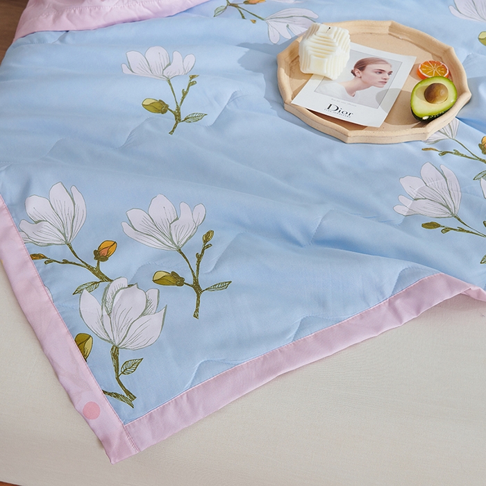 91家纺网 家纺一手货源 找家纺 元元被芯 2025新款亲肤舒适磨毛印花夏被被子被芯 玉兰蓝