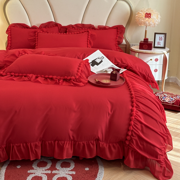 91家纺网 家纺一手货源 找家纺 富盛家纺2025新款婚庆亲肤棉磨毛刺绣四件套 喜庆—仙仙子