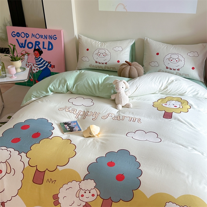 91家纺网 家纺一手货源 找家纺 馨语家居 2025新款全棉双层纱四件套 羊了个羊