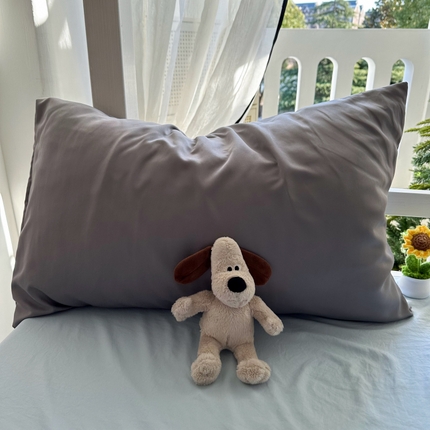 91家纺网 家纺一手货源 找家纺 （总）百寐  2025年春夏纯色水洗真丝单品双拼素色枕芯保护套48*74cm