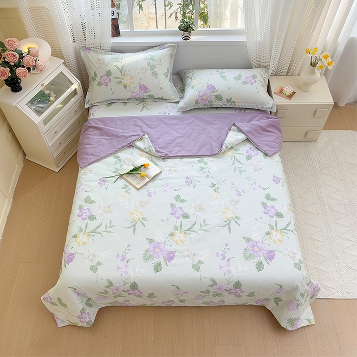 91家纺网 家纺一手货源 找家纺 元元被芯 2025新款40支13372全棉印花夏被四件套 紫萱