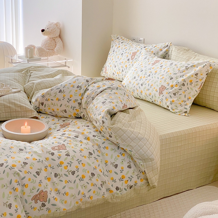 91家纺网 家纺一手货源 找家纺 慕希家纺 2025新款全棉13372印花四件套 朵朵熊