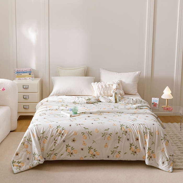 91家纺网 家纺一手货源 找家纺 优被业 2025新款A类牛奶丝针织棉夏被20%大豆(四周踩棉)软糯夏凉被空调被 硕果