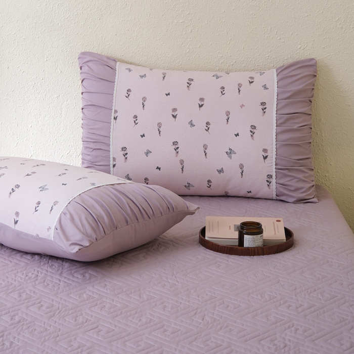 91家纺网 家纺一手货源 找家纺 布可家纺 2025新款A类法式清新褶皱印花四件套 花间萤梦