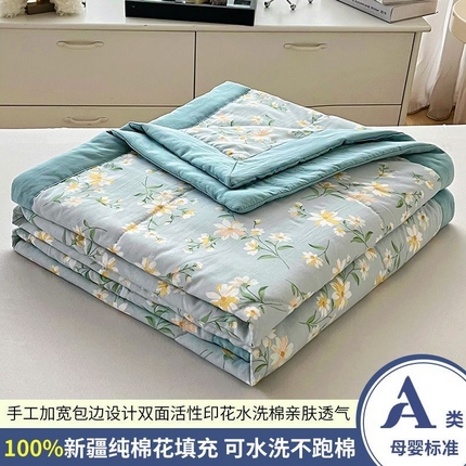 91家纺网 家纺一手货源 找家纺 鑫棉坊 2025新款A类印花水洗棉棉花夏凉被 落落繁花