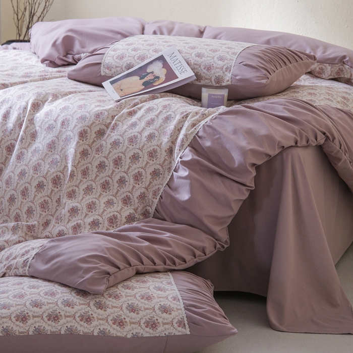 91家纺网 家纺一手货源 找家纺 布可家纺 2025新款A类法式清新褶皱印花四件套 麦哲伦