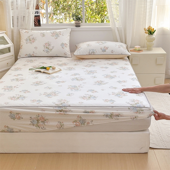 91家纺网 家纺一手货源 找家纺 元元被芯 2025新款40支13372全棉印花全棉隐藏式夹棉床笠 花舞