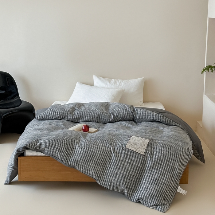 91家纺网 家纺一手货源 找家纺 月夏 2025新款全棉双层纱被套全棉被套单被套 莫克-灰