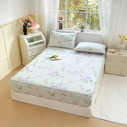 元元被芯 2025新款40支13372全棉印花全棉隐藏式夹棉床笠 紫萱