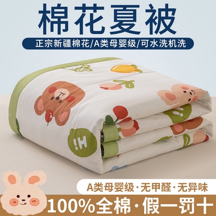 鑫棉坊 【又降价啦】2025新款全棉A类印花纯棉花夏被可机洗空调被 糖果盒-米