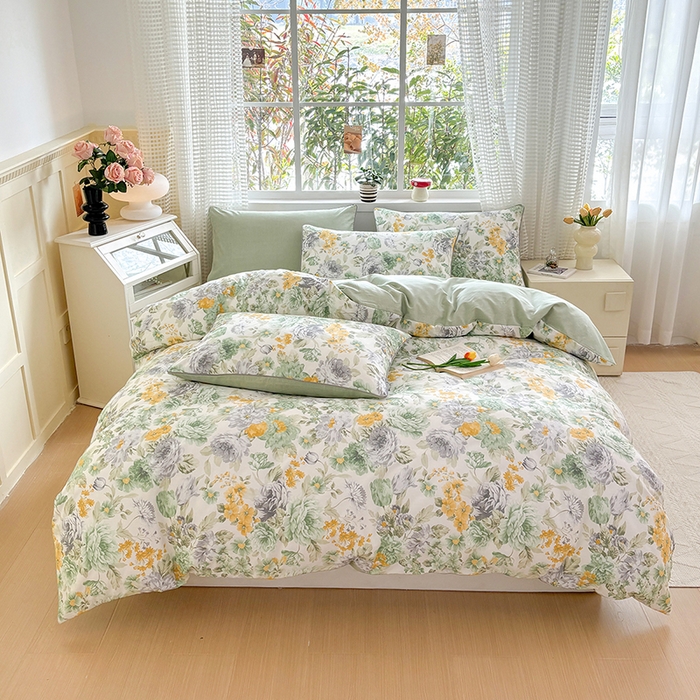 91家纺网 家纺一手货源 找家纺 元元被芯 2025新款40支13372全棉印花全棉夹棉床笠四件套 亦语