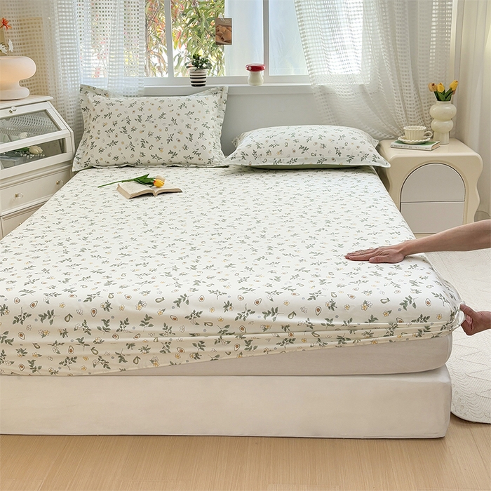 91家纺网 家纺一手货源 找家纺 元元被芯 2025新款40支13372全棉印花全棉床笠 绿意