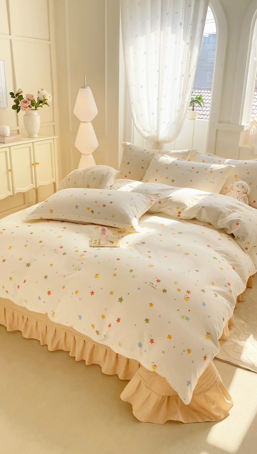 91家纺网 家纺一手货源 找家纺 梦莱斯 2025直播爆款公主风A类针织棉床盖四件套AA版被套 繁星点点