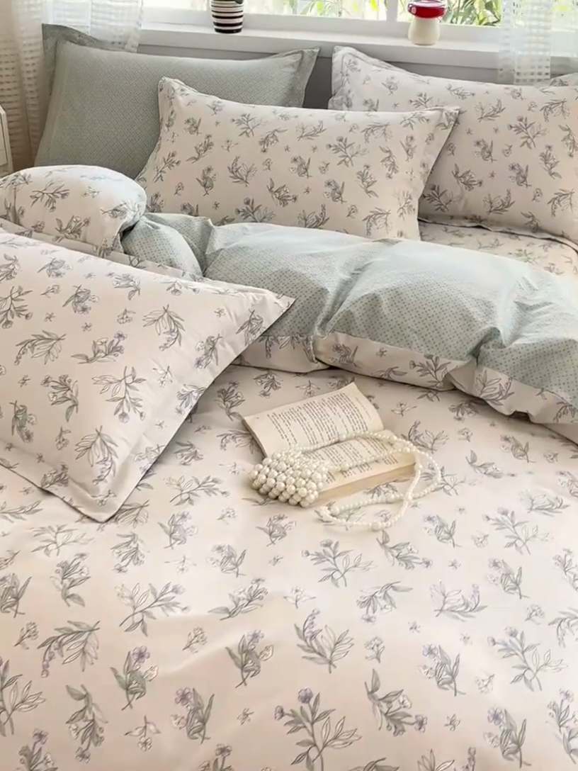 91家纺网 家纺一手货源 找家纺 元元被芯 2025新款40支13372全棉印花全棉被套夹棉四件套 宁静