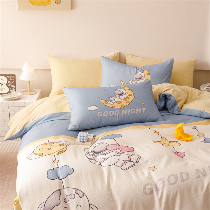 91家纺网 家纺一手货源 找家纺 馨语家居 2025新款全棉双层纱四件套 星球之旅