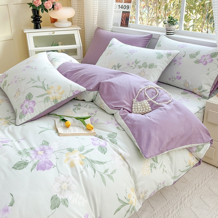 91家纺网 家纺一手货源 找家纺 元元被芯 2025新款40支13372全棉印花全棉隐藏式夹棉被套 紫萱