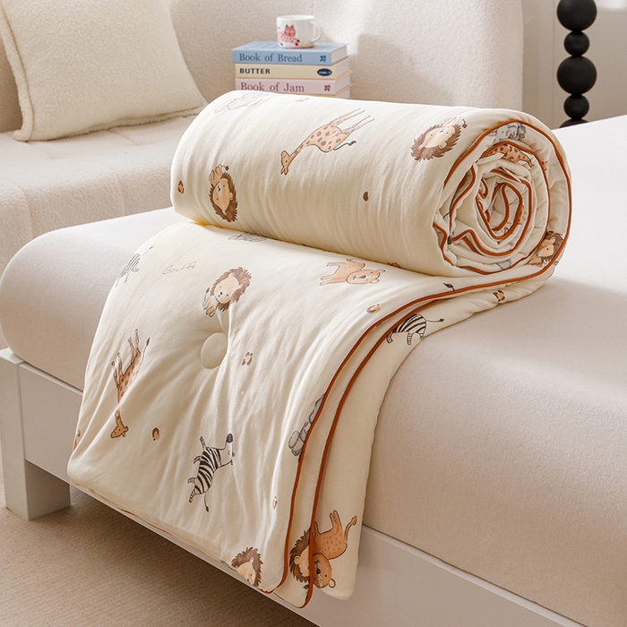 91家纺网 家纺一手货源 找家纺 优被业 2025新款A类牛奶丝针织棉夏被20%大豆(四周踩棉)软糯夏凉被空调被 狮子王国