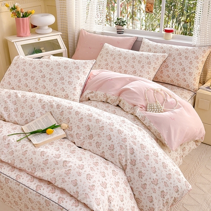 元元被芯 2025新款40支13372全棉印花全棉夹棉床笠四件套 缘月