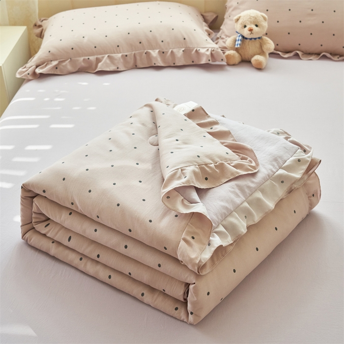 91家纺网 家纺一手货源 找家纺 换种生活 2025新款荷叶边款针织单夏被 四件套 波点-梦幻紫