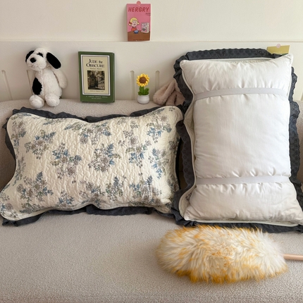 91家纺网 家纺一手货源 找家纺 （总）百寐2025新款全棉夹棉三层加厚大花边韩版枕巾防头油枕头垫