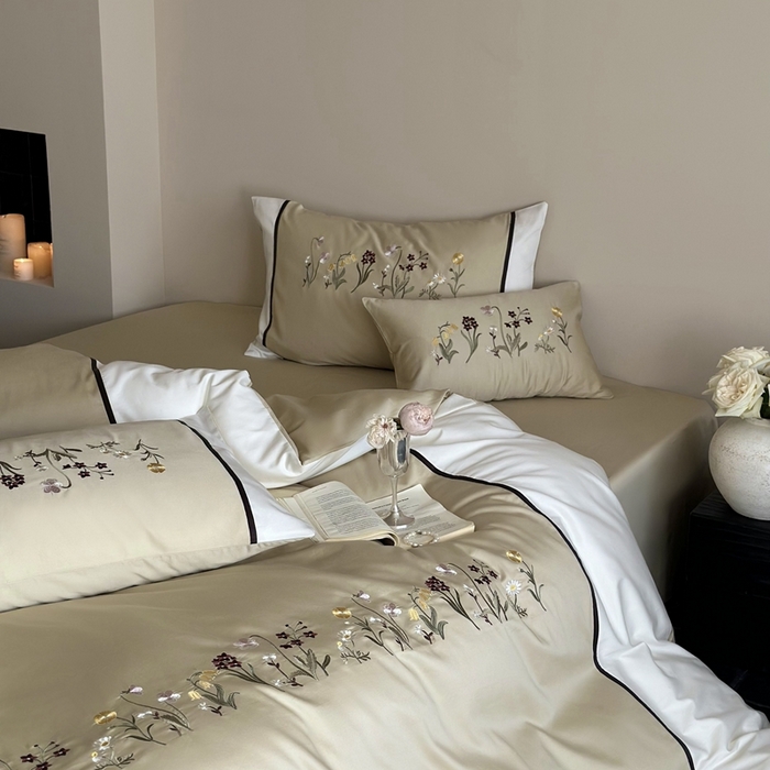 91家纺网 家纺一手货源 找家纺  鹿班家居 2025春夏款100S长绒棉刺绣四件套-山花秋色【标准会员-20元】 山花秋色-柠檬色