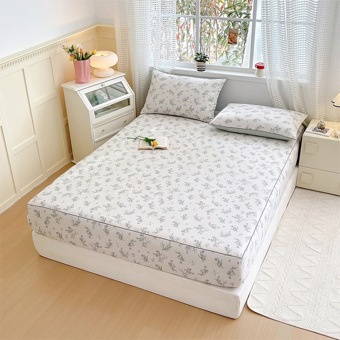 91家纺网 家纺一手货源 找家纺 元元被芯 2025新款40支13372全棉印花全棉隐藏式夹棉床笠 宁静