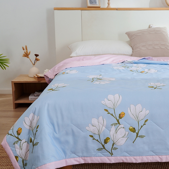 91家纺网 家纺一手货源 找家纺 元元被芯 2025新款亲肤舒适磨毛印花夏被被子被芯 玉兰蓝