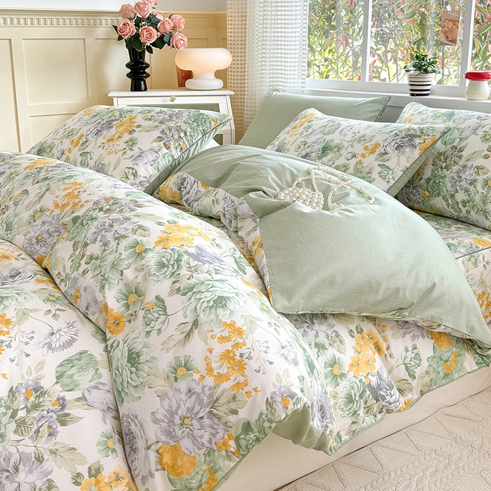 91家纺网 家纺一手货源 找家纺 元元被芯 2025新款40支13372全棉印花全棉夹棉床笠四件套 亦语