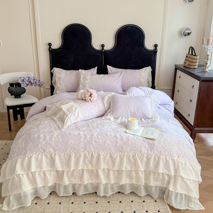 吾欢心2025新款蝴蝶梦立体定制蝴蝶加三层雪纺花边系列四件套 蝴蝶梦紫