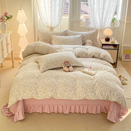 梦莱斯 2025直播爆款公主风A类针织棉床盖四件套AA版被套 满园芳花