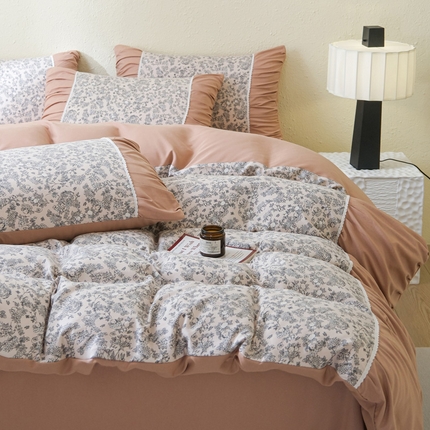 布可家纺 2025新款A类法式清新褶皱印花四件套 普罗旺斯