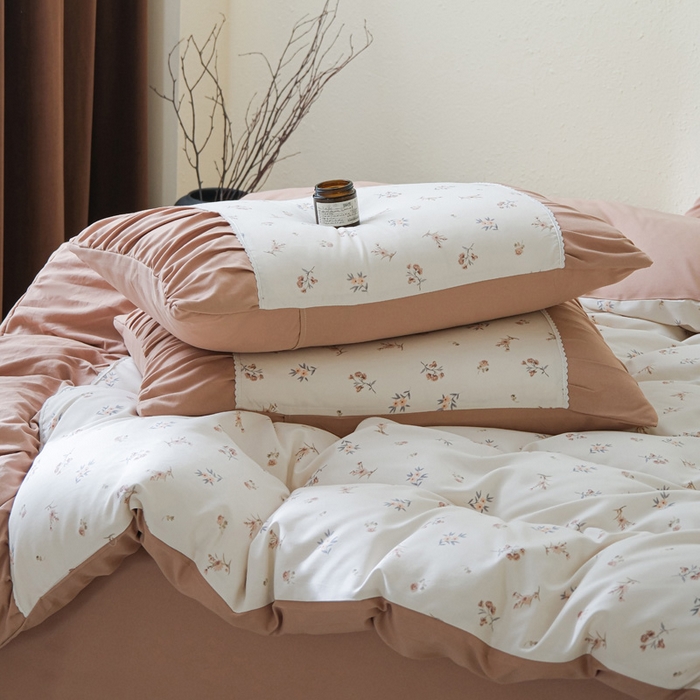 91家纺网 家纺一手货源 找家纺 布可家纺 2025新款A类法式清新褶皱印花四件套 醒春集