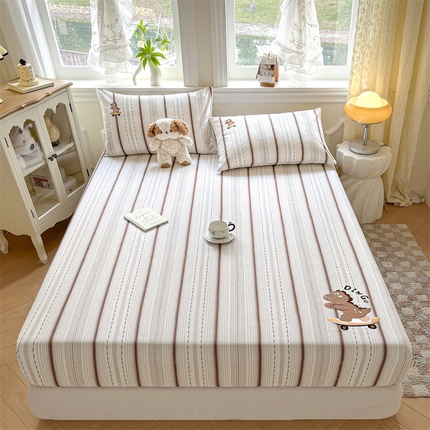 91家纺网 家纺一手货源 找家纺 笙意家纺2025新款全棉老粗布单床笠 滑板恐龙