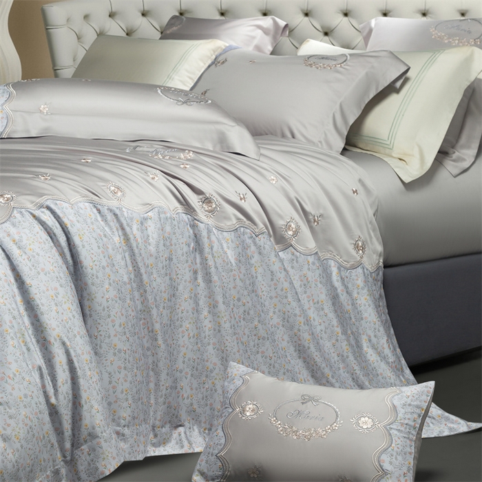 91家纺网 家纺一手货源 找家纺 高大尚婚庆馆 2025新款艾能棉高端绣花四件套-巴黎甜心 巴黎甜心-绅士灰